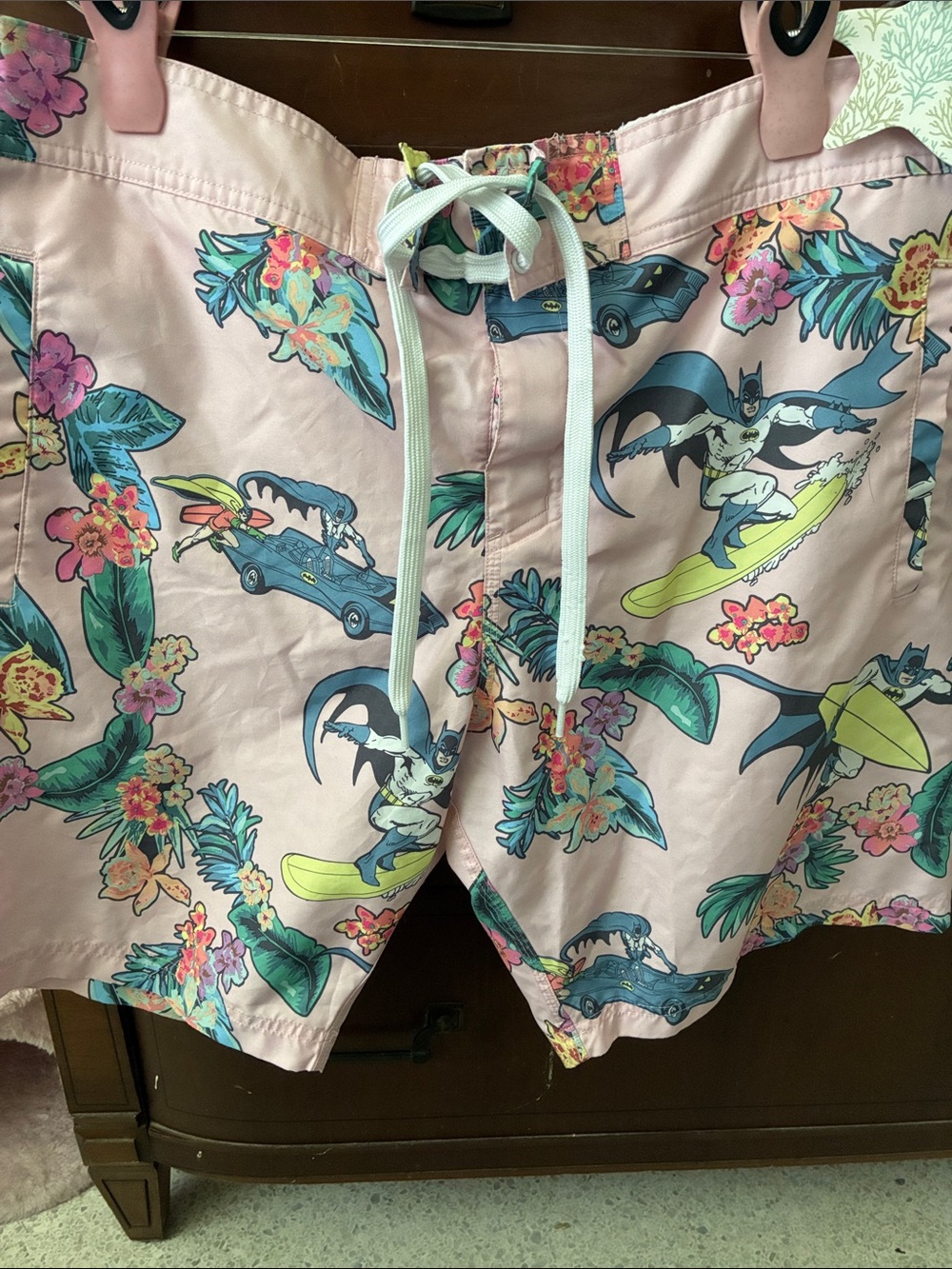 DC Men’s Pink Floral Batman Surf Board Shorts